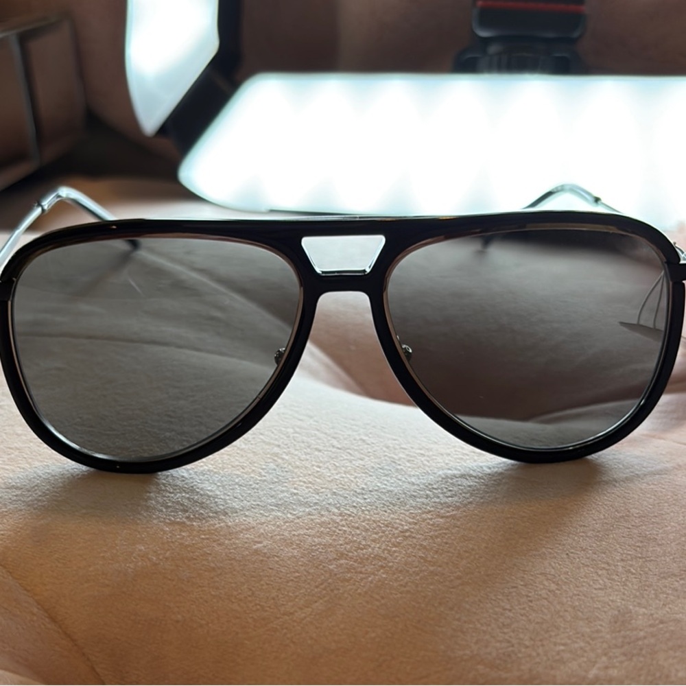 Saint Laurent Black Aviator Sunglasses with Double Bar Design